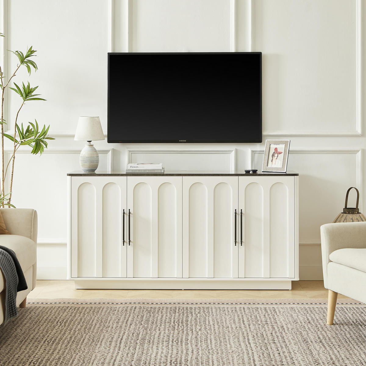 SIDEBOARD Weiß/Schwarz 160/40/80 cm - Weiß, Holzwerkstoff (160/80/40cm) - PANGIVO