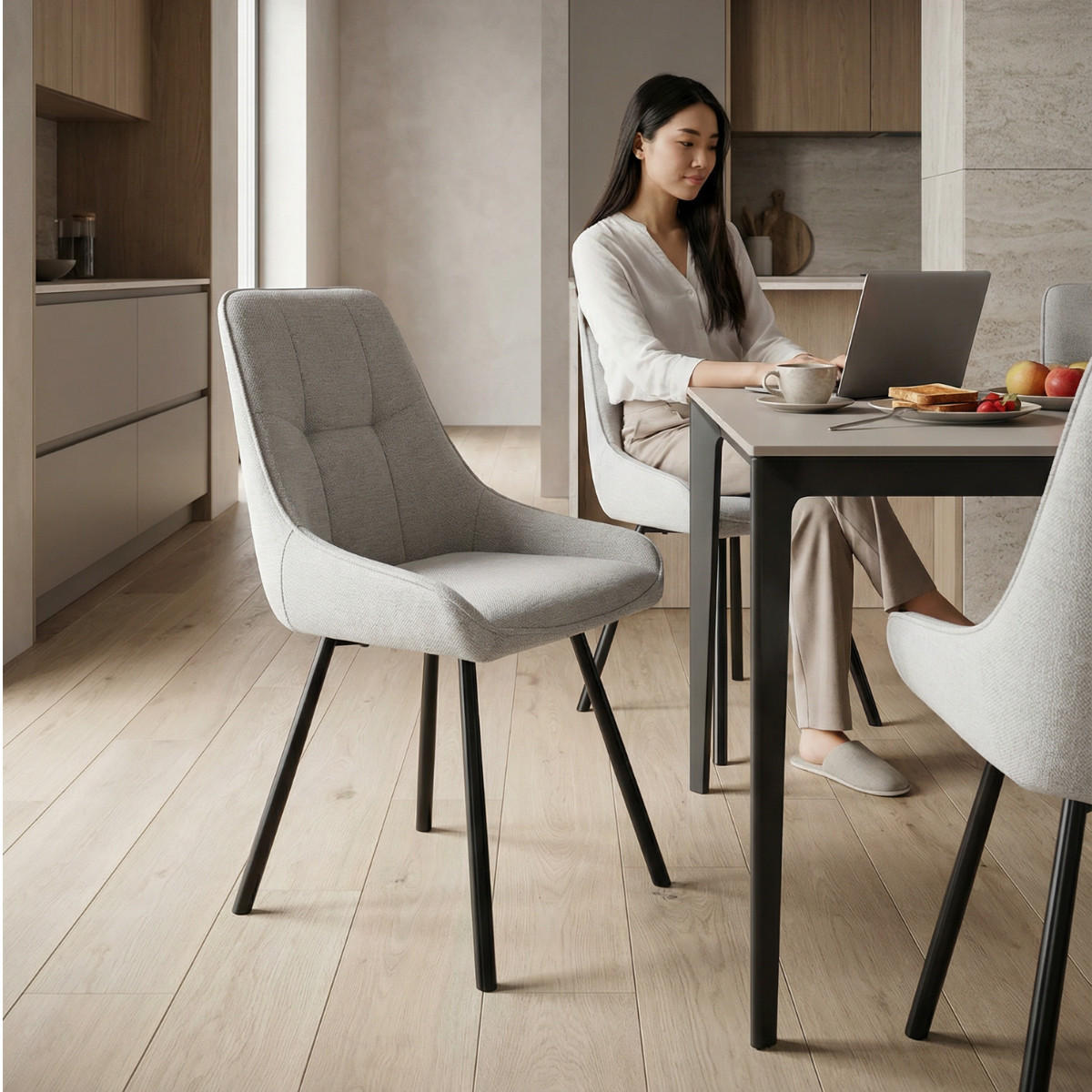 STÜHLE 4er-Set aus Stoff mit Metallbeinen 59/85,5/51,5 cm - Beige, Textil (59/85.5/54cm) - Calicosy