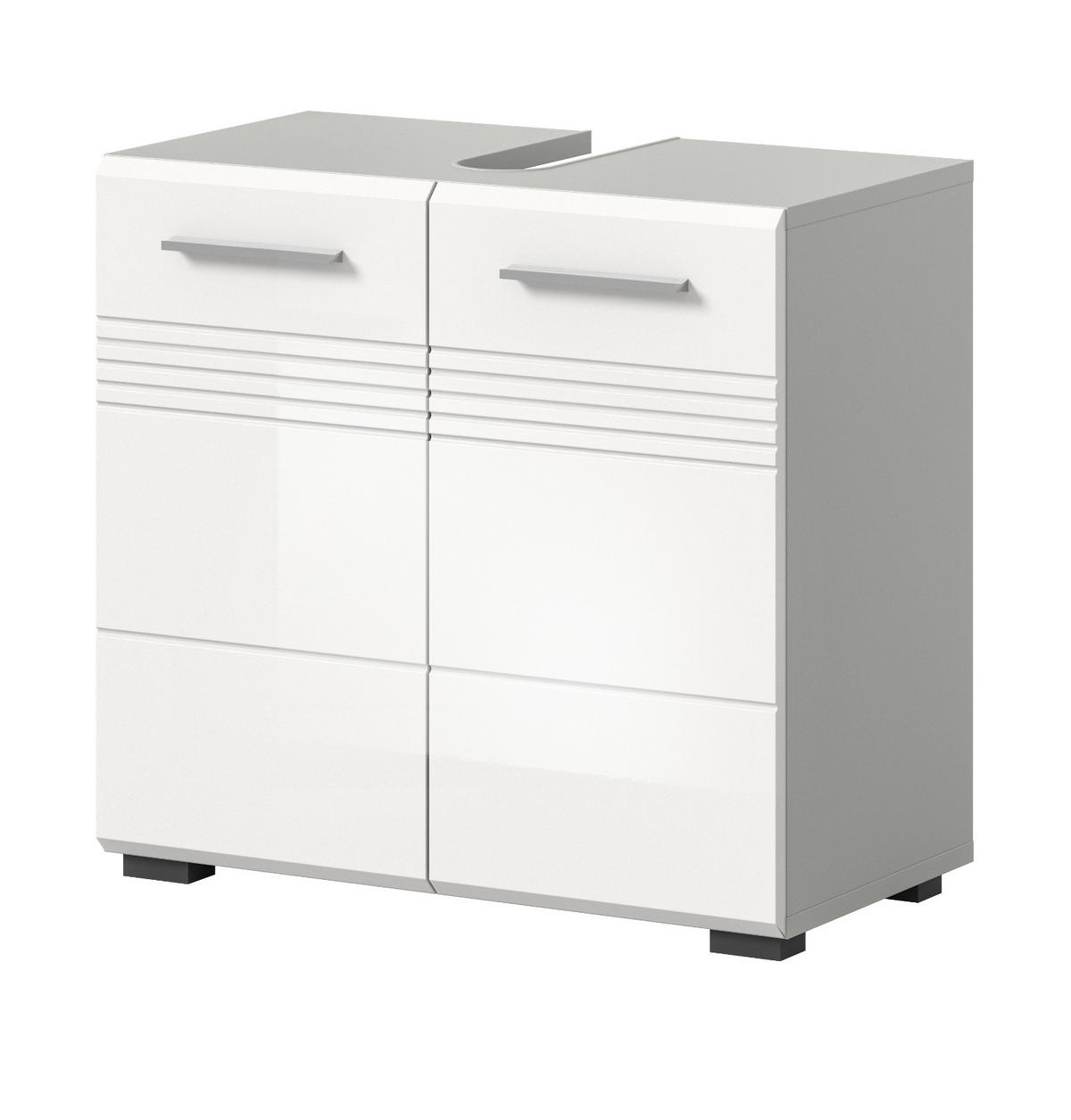 WASCHBECKENUNTERSCHRANK weiß Hochglanz, grau 60 cm - Weiß Hochglanz/Silberfarben, Holzwerkstoff/Kunststoff (60/56/32cm) - Inn.Furn