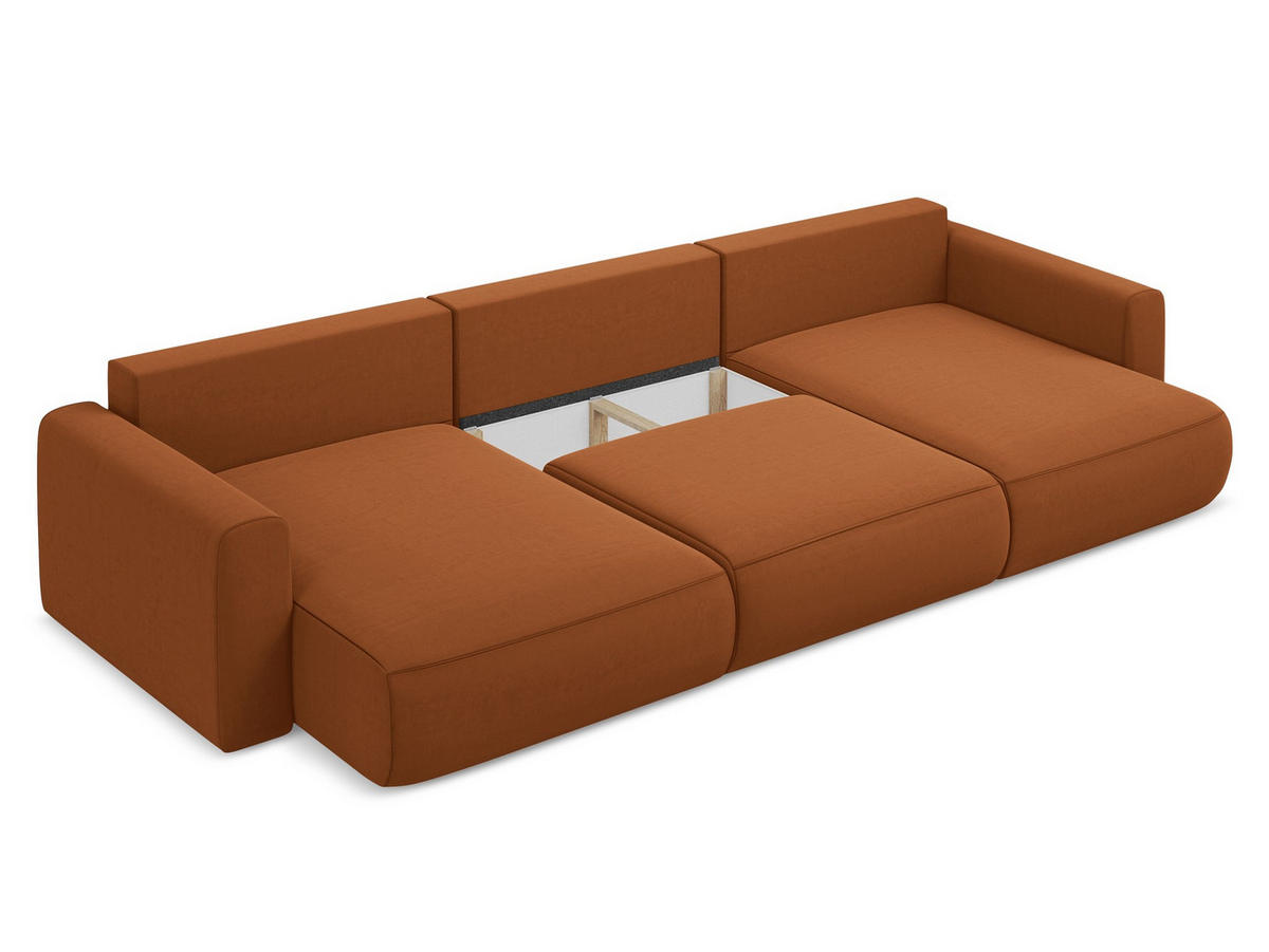 WOHNLANDSCHAFT Samt Stoff Orange - Terra cotta/Schwarz, Kunststoff/Textil (340/82/149cm) - Makamii