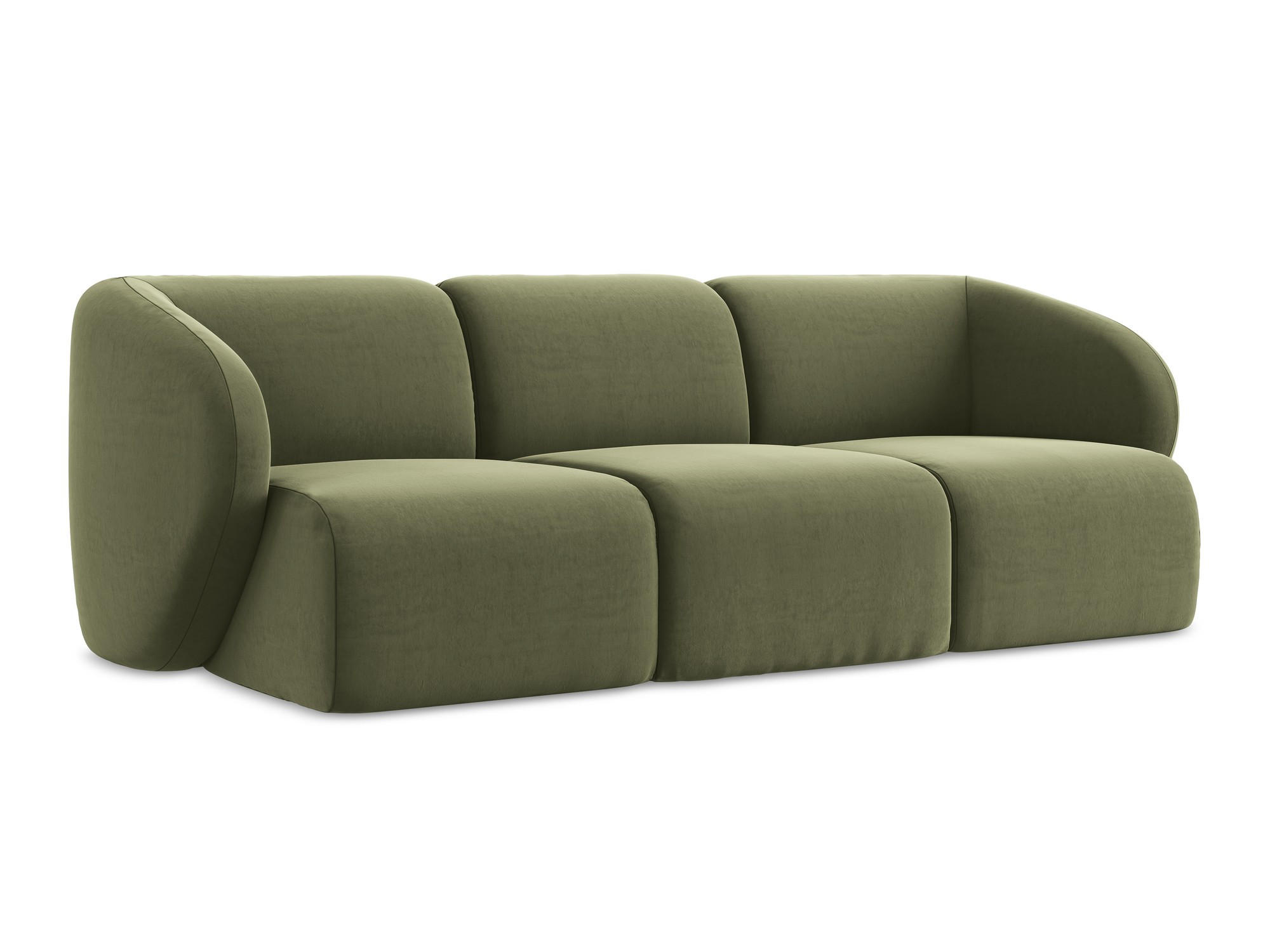 3-SITZER SOFA Samt Stoff Grün - Schwarz/Olivgrün, Holzwerkstoff/Kunststoff (244/75/94cm) - Makamii