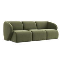 3-SITZER SOFA Samt Stoff Grün - Schwarz/Olivgrün, Holzwerkstoff/Kunststoff (244/75/94cm) - Makamii