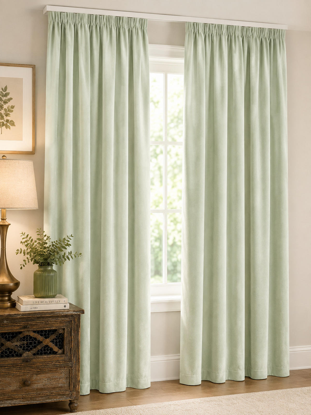 VORHANG Kräuselband Samt 140/145 cm lindgrün - Mintgrün, Textil (140/145cm) - TiborTex