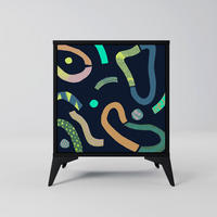 SIDEBOARD CONTRAST DANCE, Schwarz, 57,5x42x70,5 cm, Schwarze Metall-Sternfüße - Multicolor/Schwarz, Holzwerkstoff/Metall (57.5/70.5/42cm) - SpaceRebels