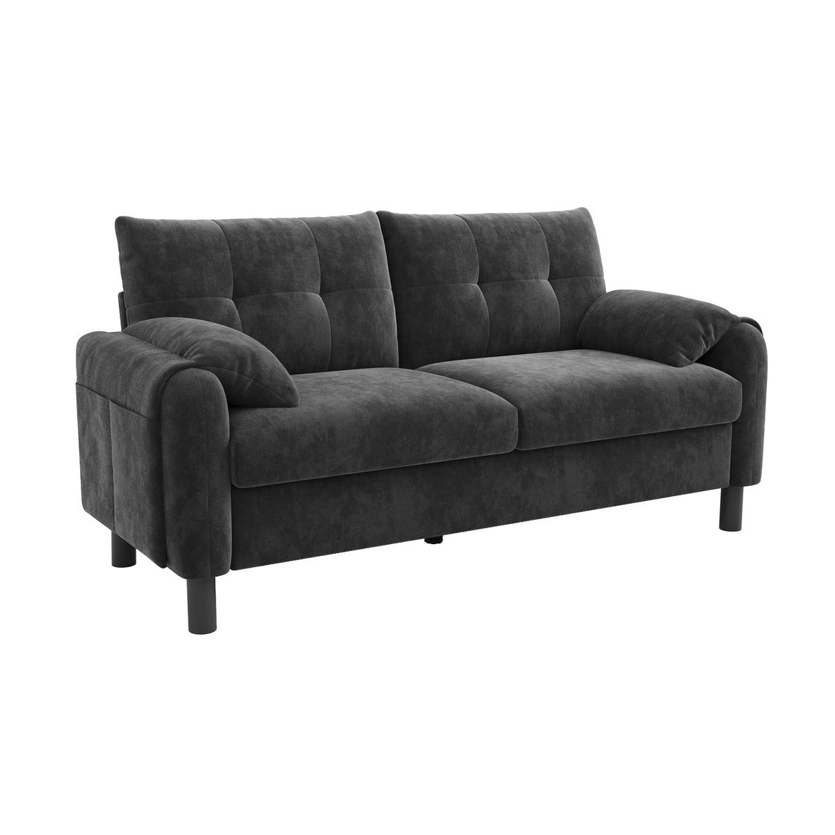 2-SITZER Sofa Chenille mit Seitentaschen und 2 Kissen 158/80/88,5 cm Grau - Grau, Textil (80/88.5/158cm) - Redom