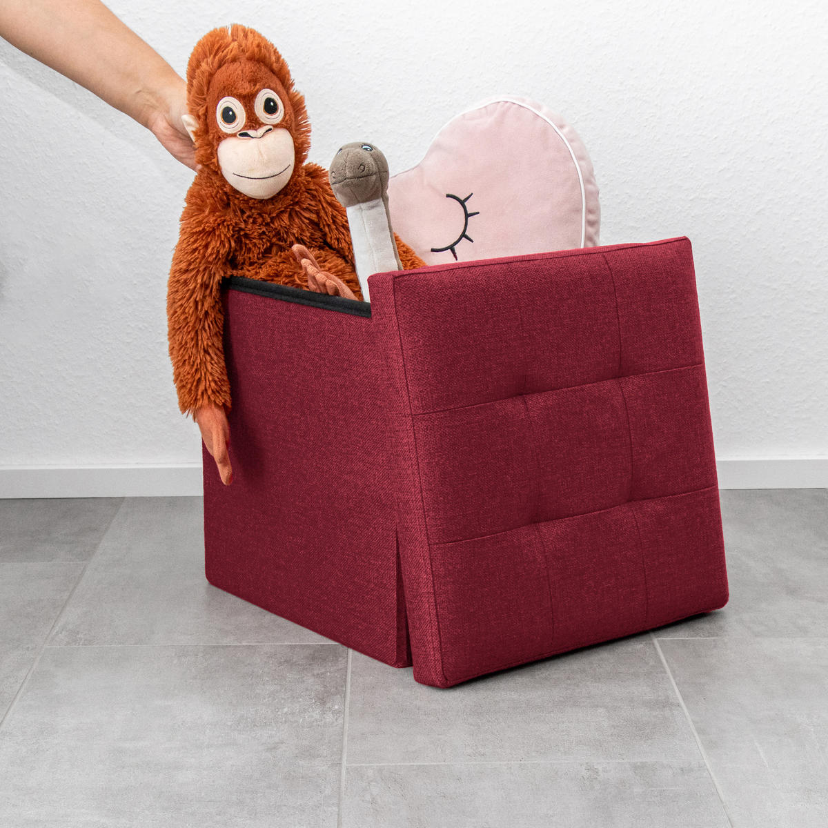 SITZHOCKER Faltbar mit Stauraum 38/38/38 cm (Rot) - Rot, Textil (38/38/38cm) - Intirilife
