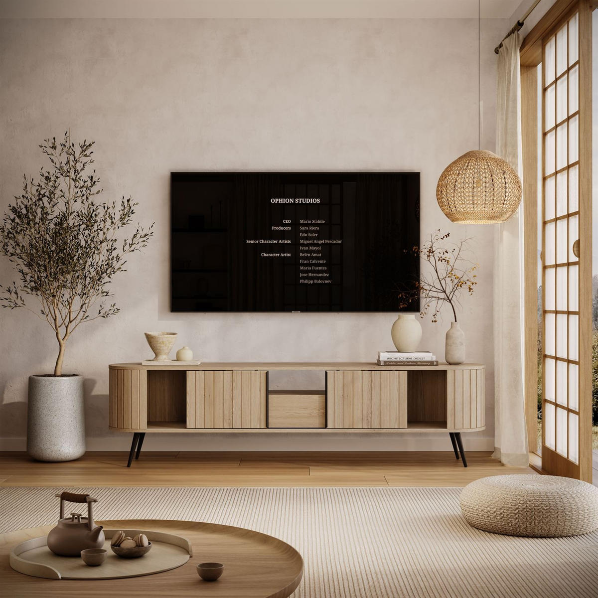 TV-SCHRANK WILLOW mit Schiebefronten - Eichefarben, Holzwerkstoff (196/51/40cm) - Lookway