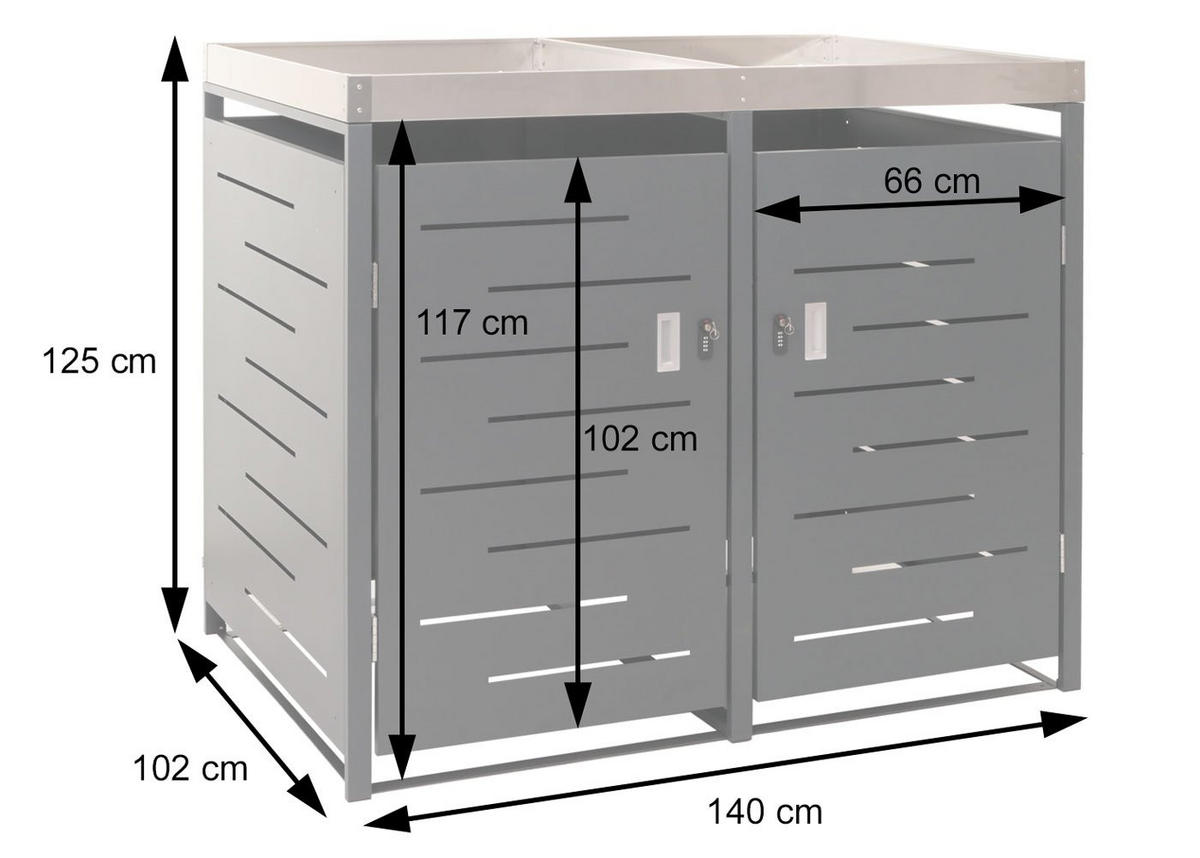 MÜLLTONNENBOX XL 2er 125x140x102cm 80-240 Liter - Anthrazit, Metall (140/125/102cm) - PROREGAL