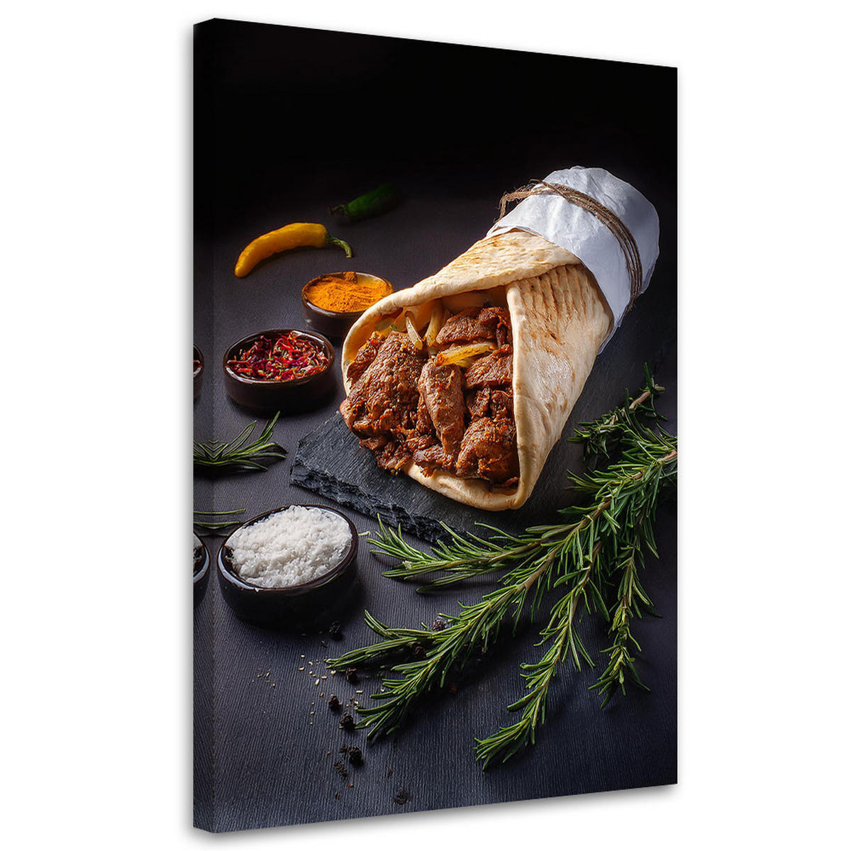 WANDBILD essen kebab restaurant bar - Braun, Textil (40/60cm) - Feeby
