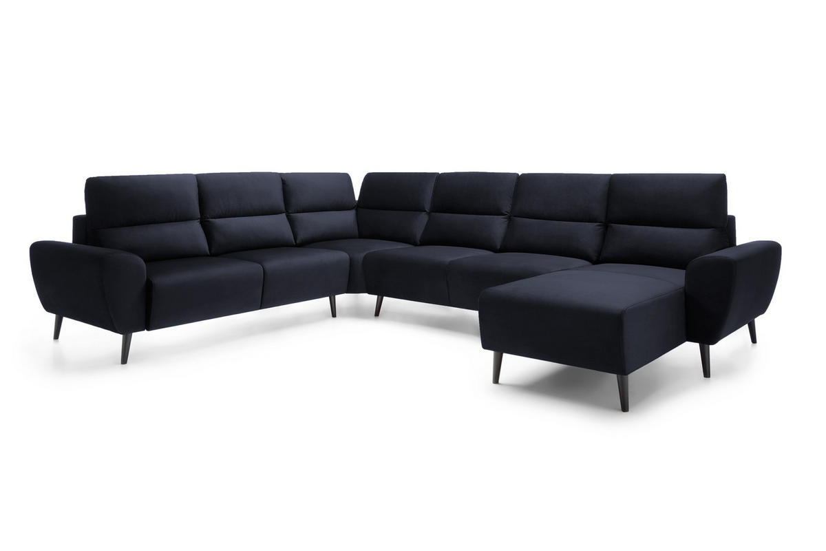 ECKSOFA BOSCO U-Form, Monolith-Stoff, freistehend, mit verstellbaren Kopfstützen, Sofa für Familien, Größe: 340x270x98cm, Farbe: Anthrazit - Anthrazit, Holz/Textil (340/270cm) - DomoHome