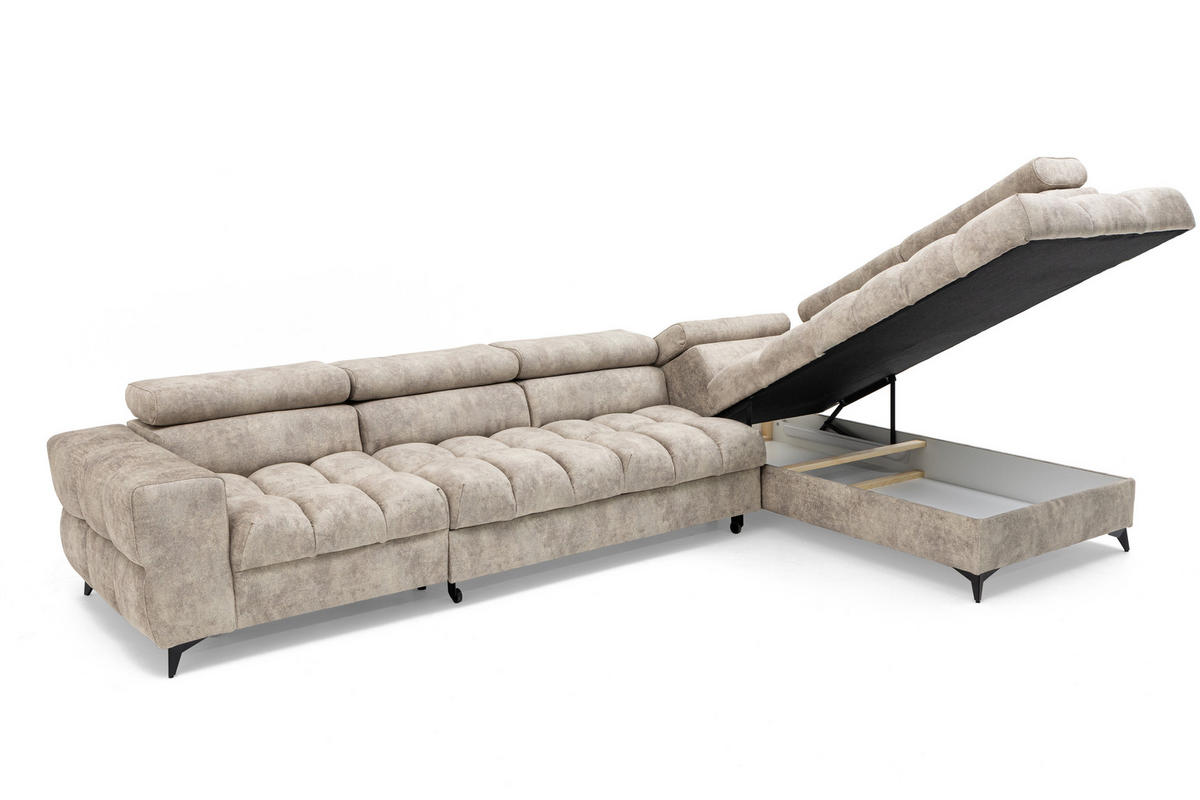 ECKSOFA Pudding Maxi mit Schlaffunktion und Bettkasten - Beige, Textil (203/350cm) - Muffo