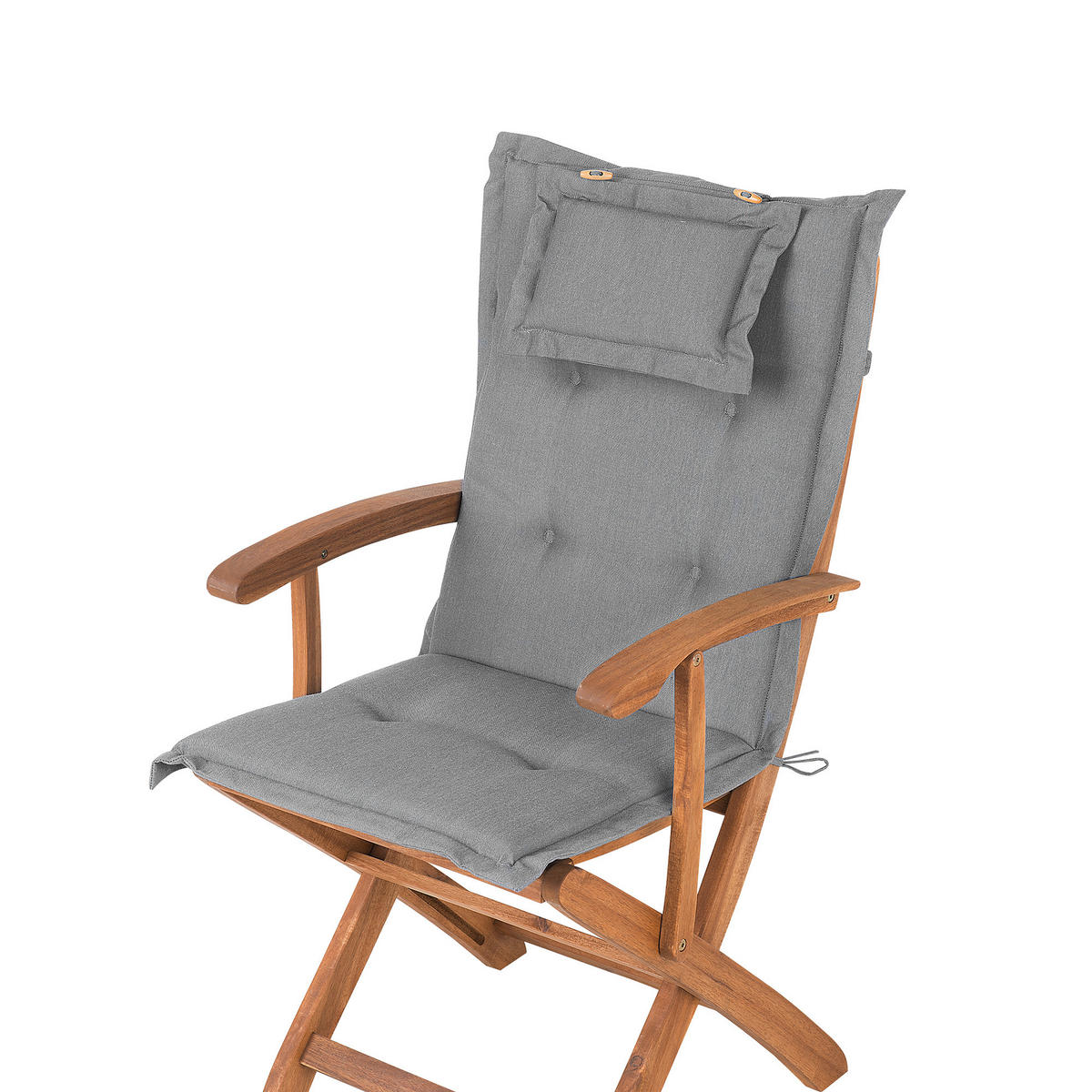 GARTENSTUHL 2er-Set Akazienholz hellbraun Auflagen grau Maui - Hellbraun/Grau, Holz (42/93/48cm) - Beliani