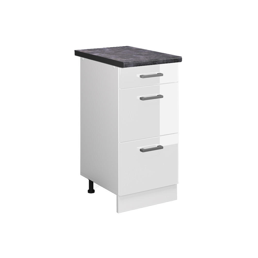 KÜCHENUNTERSCHRANK R-Line Weiß Hochglanz 40 cm mit Schubladen AP Anthrazit - Weiß Hochglanz/Weiß, Holzwerkstoff (40/81.6/60cm) - Vicco