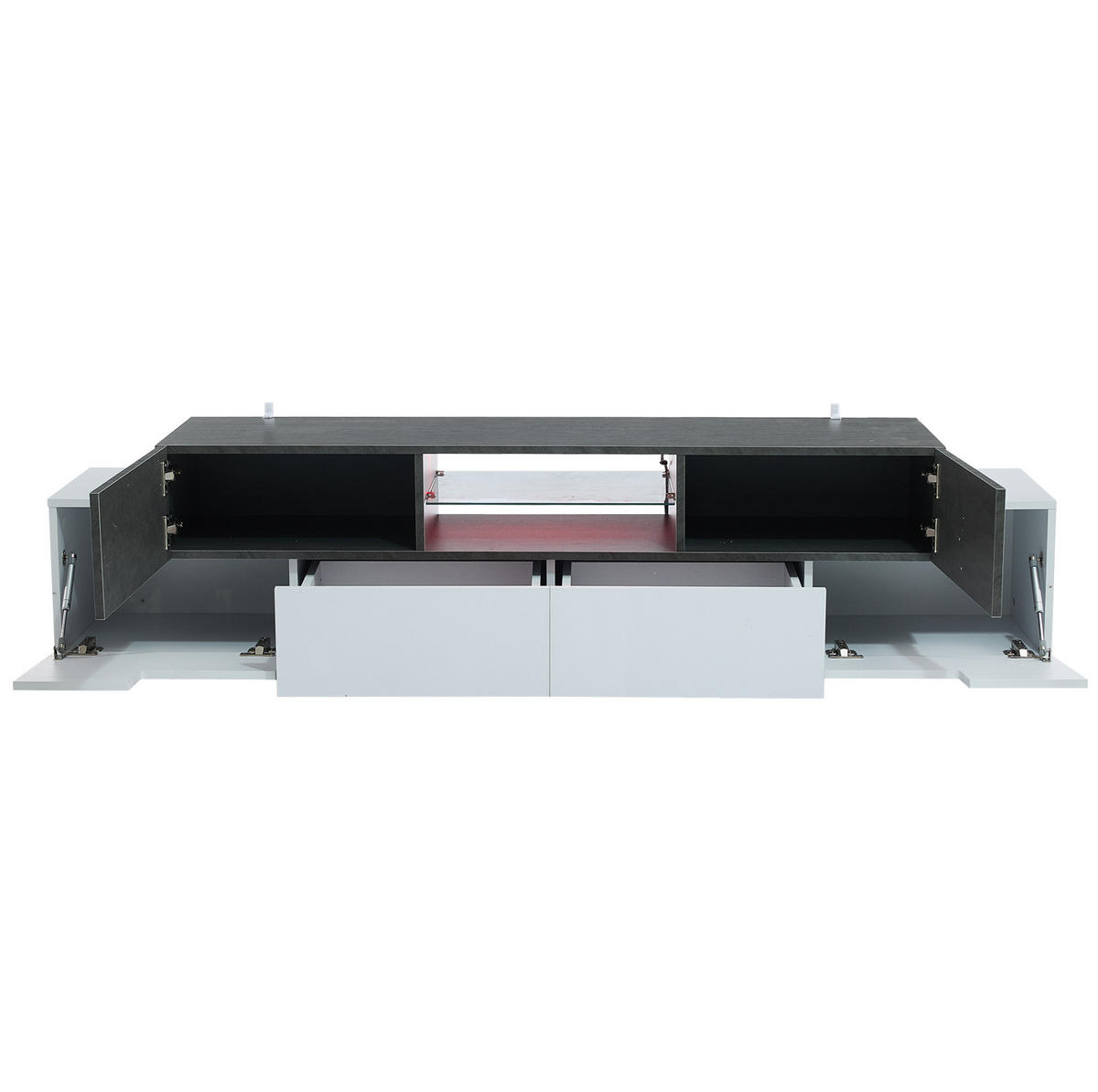 LOWBOARD 180/40/45 cm Weiß/Grau aus Spanplatte mit LED-Beleuchtung - Weiß, Holzwerkstoff (40/45/180cm) - OKMYHOME