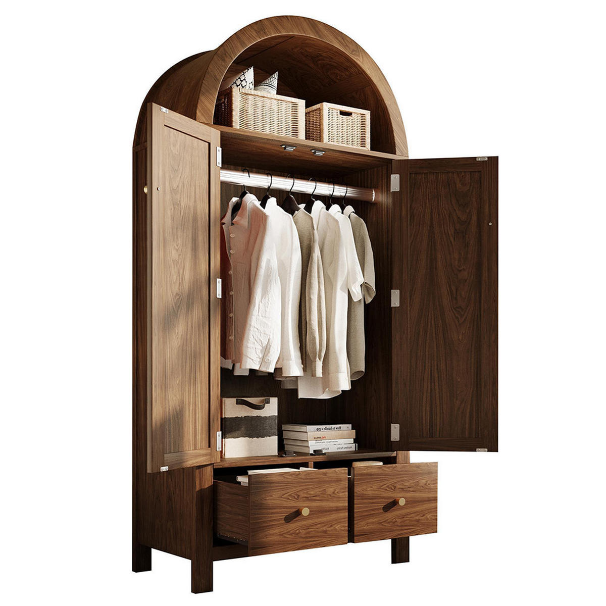 KLEIDERSCHRANK 181x78x45 cm mit Rattan-Flechten in Walnuss - Walnussfarben, Holz (78/181/45cm) - KOMHTOM