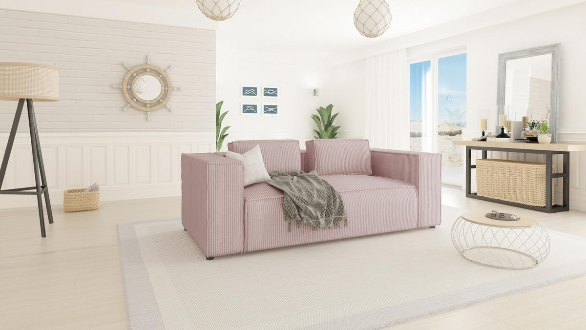 2-SITZER-SOFA Nova Puderrosa Cord - Pink/Schwarz, Holz/Kunststoff (196/64/92cm) - S-Style Möbel