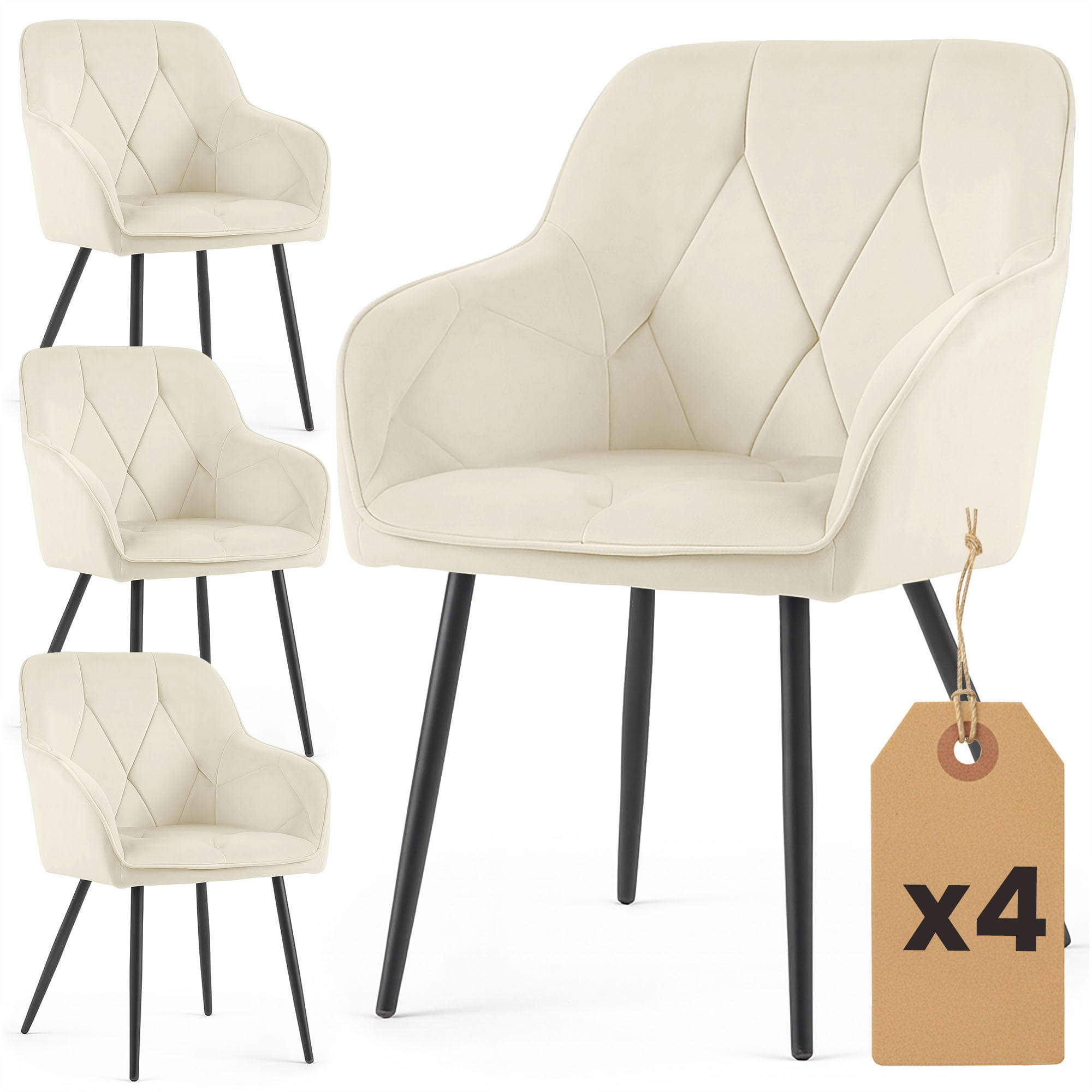 POLSTERSTUHL 4er Set, Metallbeine Creme, Schwarz 54,5/82,5/58 - Creme/Schwarz, Textil (55/83/58cm) - RAUMHIRSCH FURNITURE