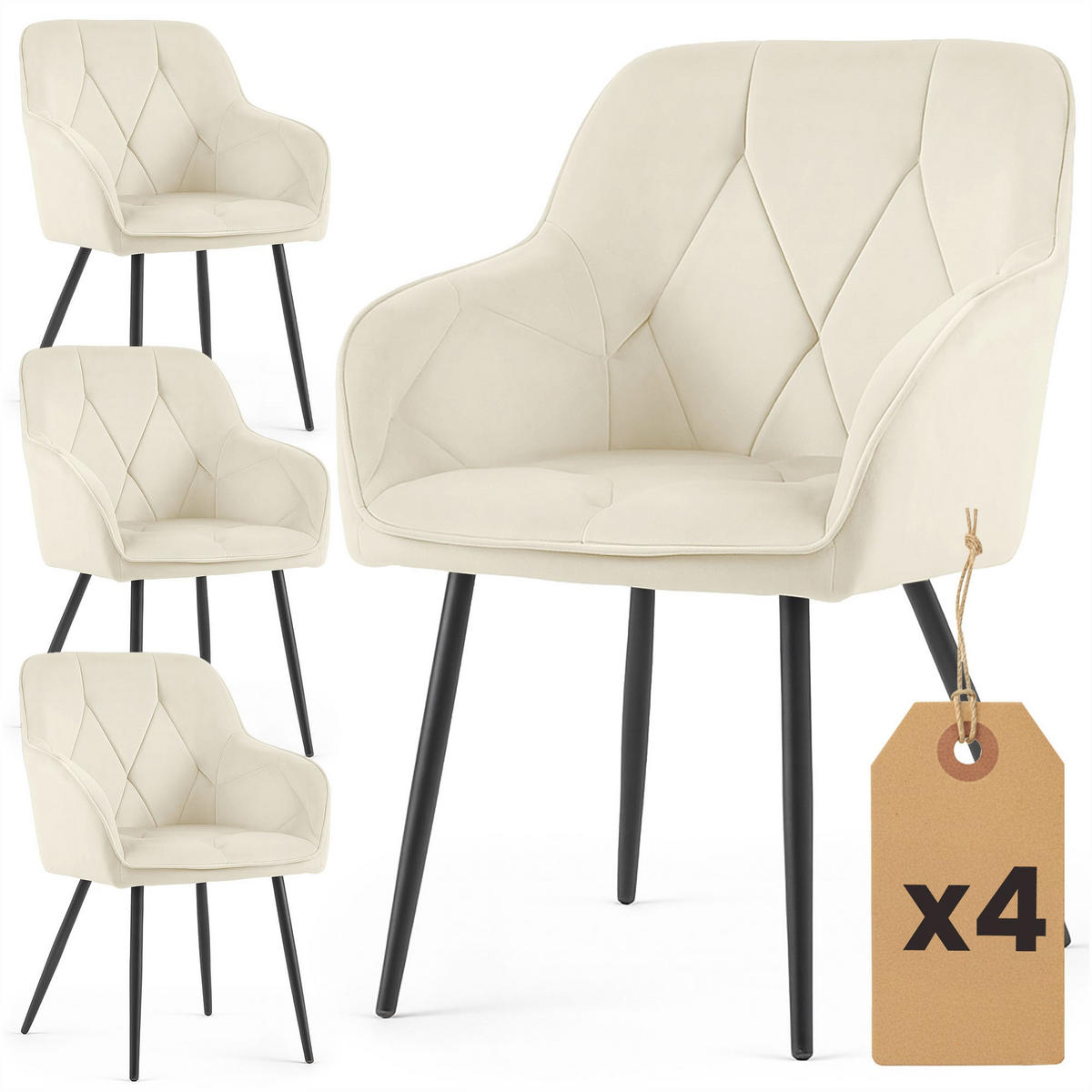 POLSTERSTUHL 4er Set, Metallbeine Creme, Schwarz 54,5/82,5/58 - Creme/Schwarz, Textil (55/83/58cm) - RAUMHIRSCH FURNITURE