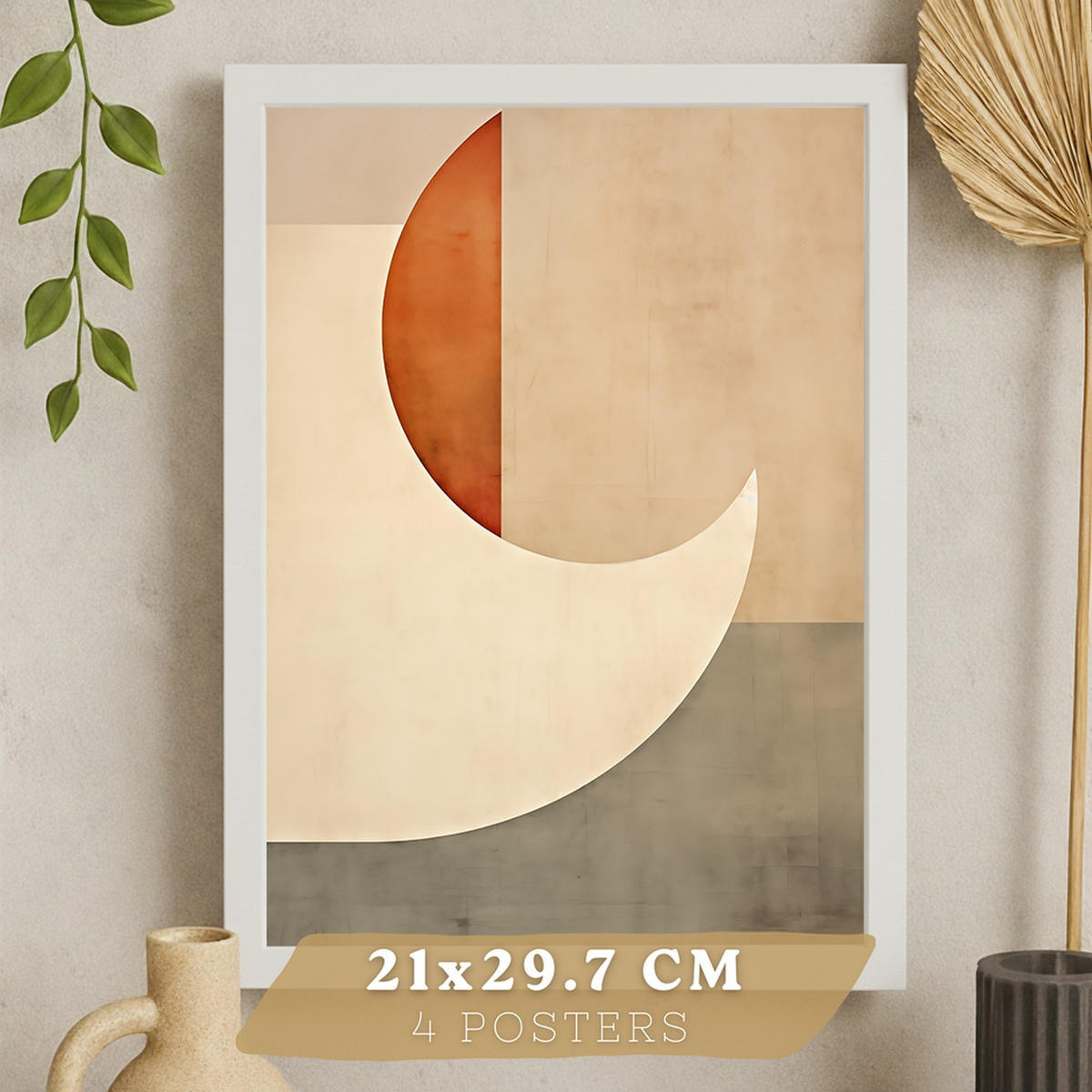PLAKAT Sada 4 Abstraktní kruhy A4 Bílý rám - bílá, papír (29.7/1/21cm) - Nacnic