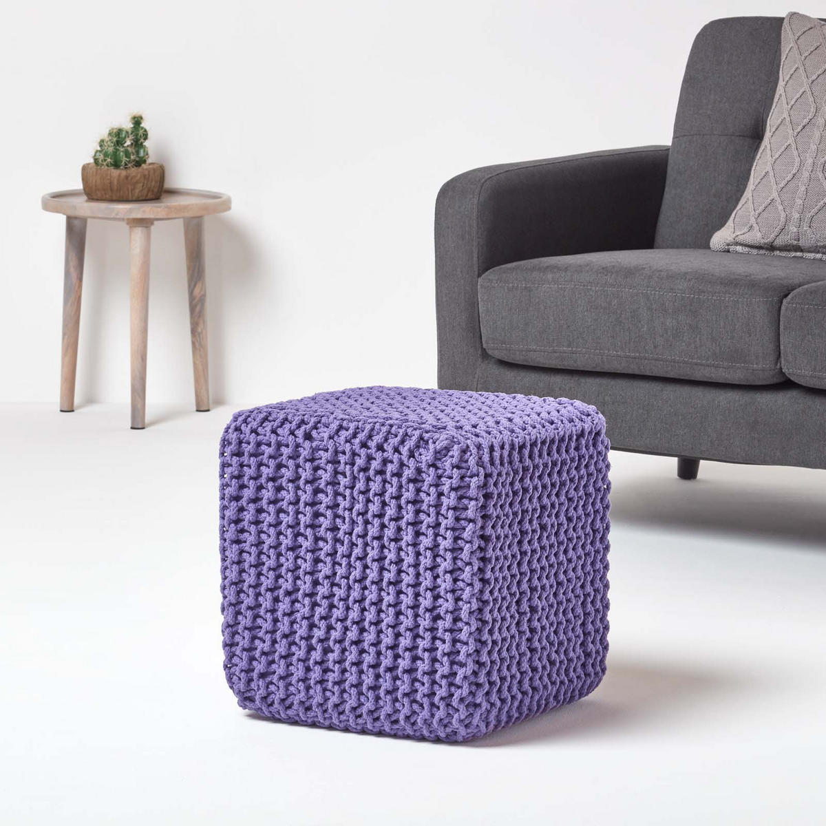 STRICK-POUF lila, Sitzwürfel 35/35/35 cm - Violett, Textil (35/35/35cm) - Homescapes