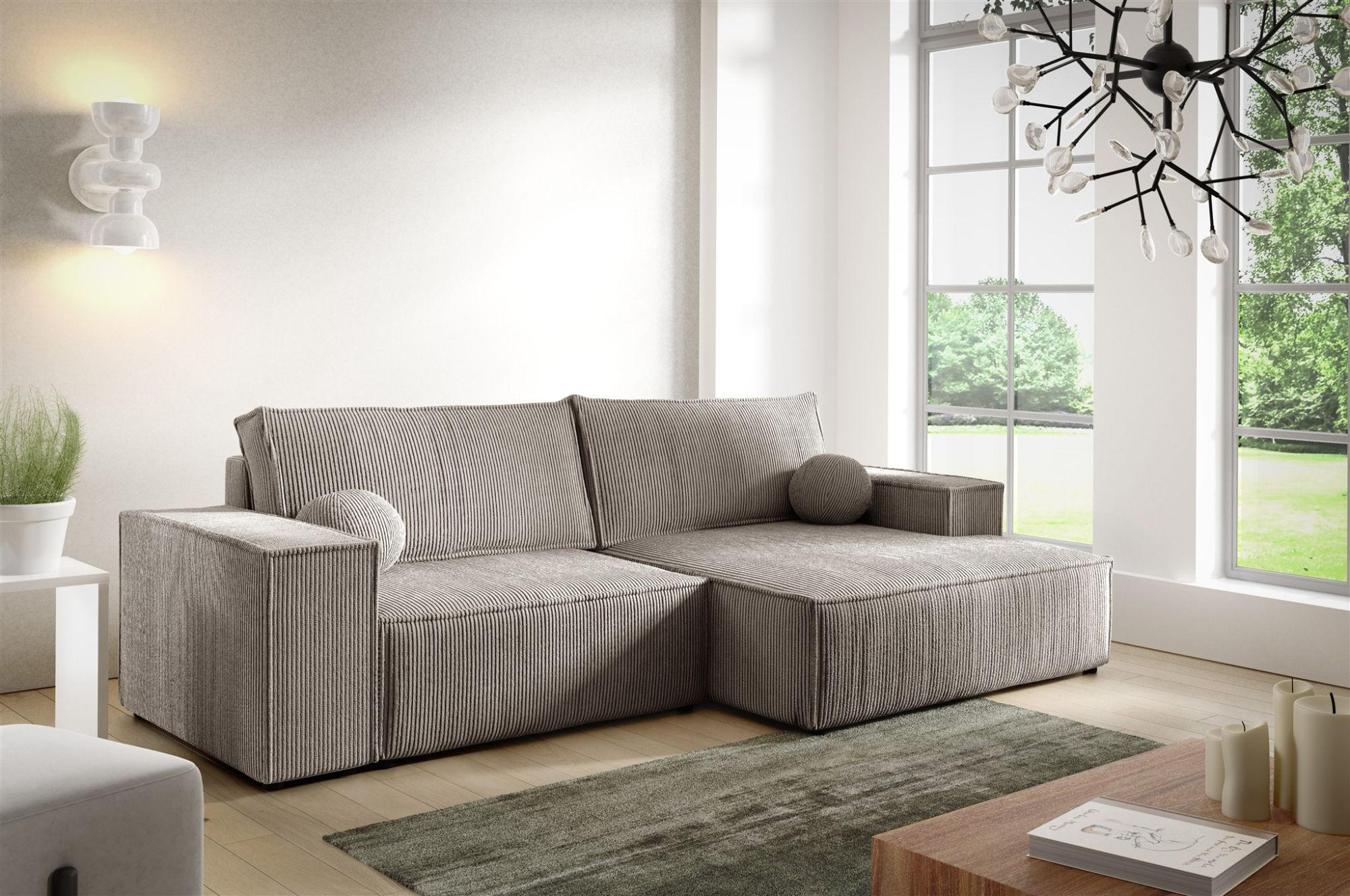 ECKSOFA Corunia Xs - Hellbraun, Holzwerkstoff/Textil (255/148cm) - Fun Möbel