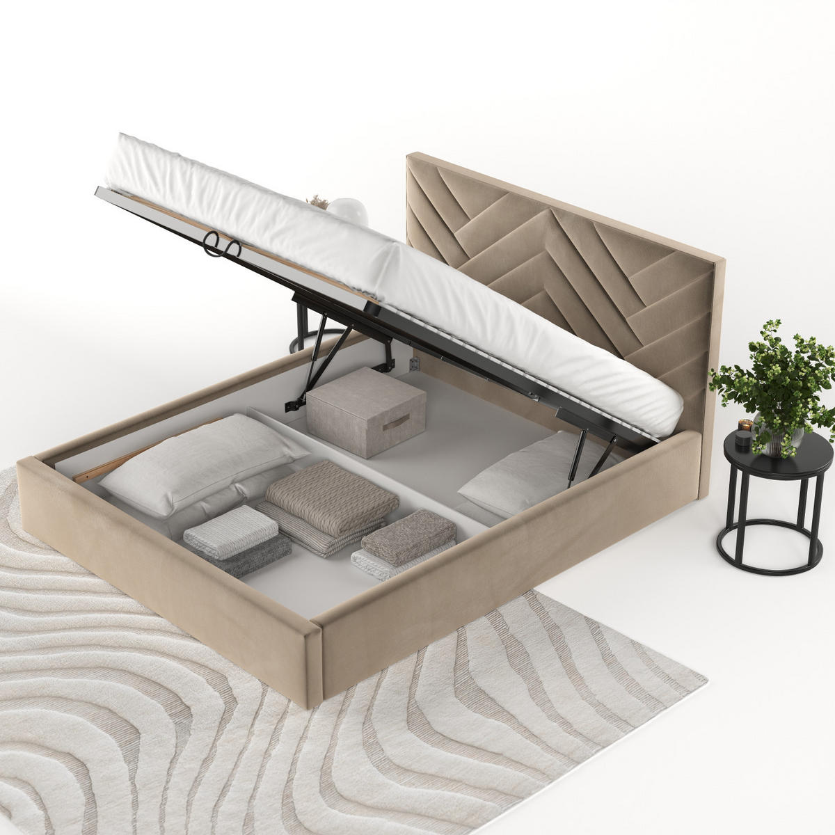 POLSTERBETT Arco 160/200 cm Taupe im Paros Stoff - Taupe/Schwarz, Holz/Holzwerkstoff (160/200cm) - AltaBeds