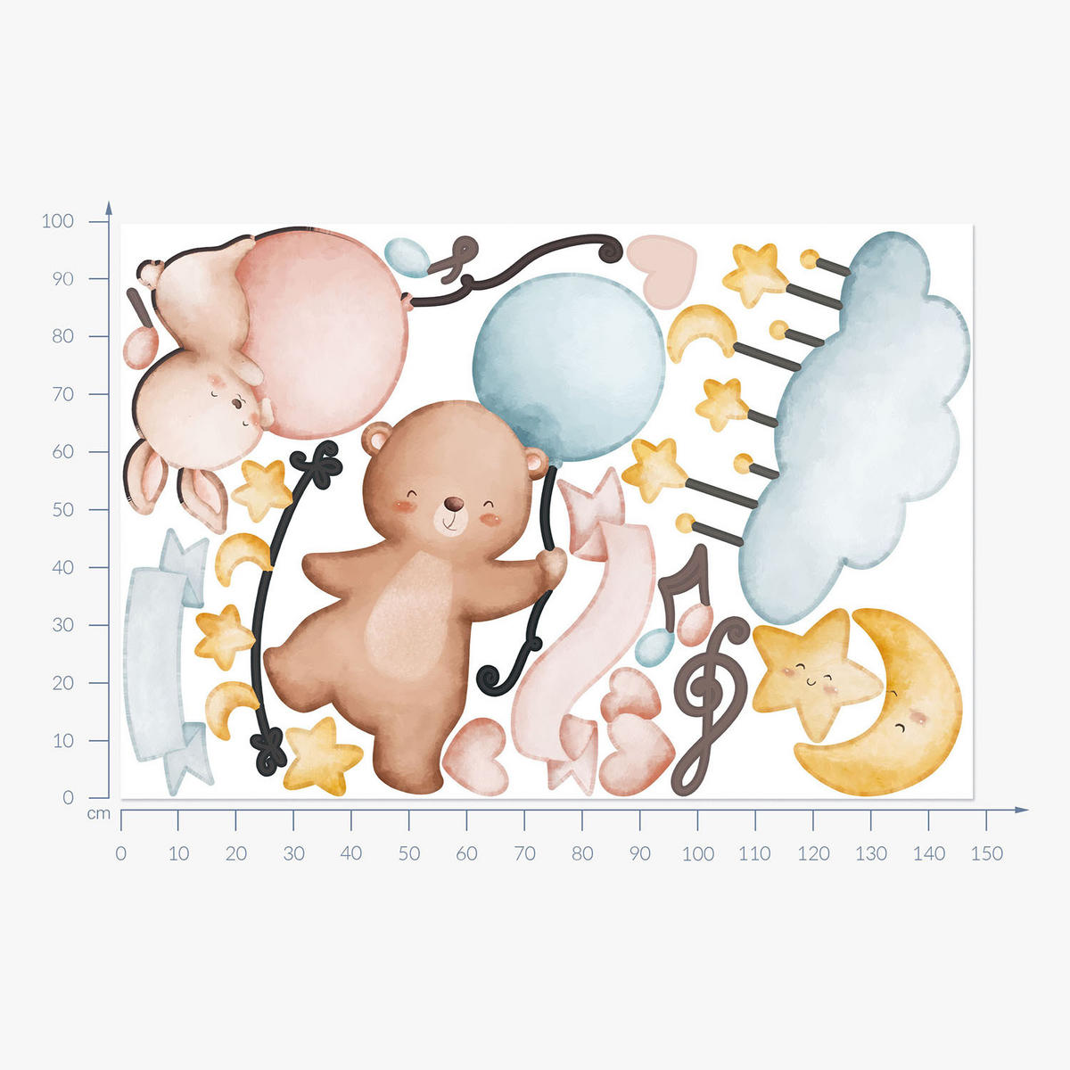 WANDAUFKLEBER 100x148cm - Tiere und Ballons - Multicolor, Kunststoff (100/148/0.1cm) - Wallfluent