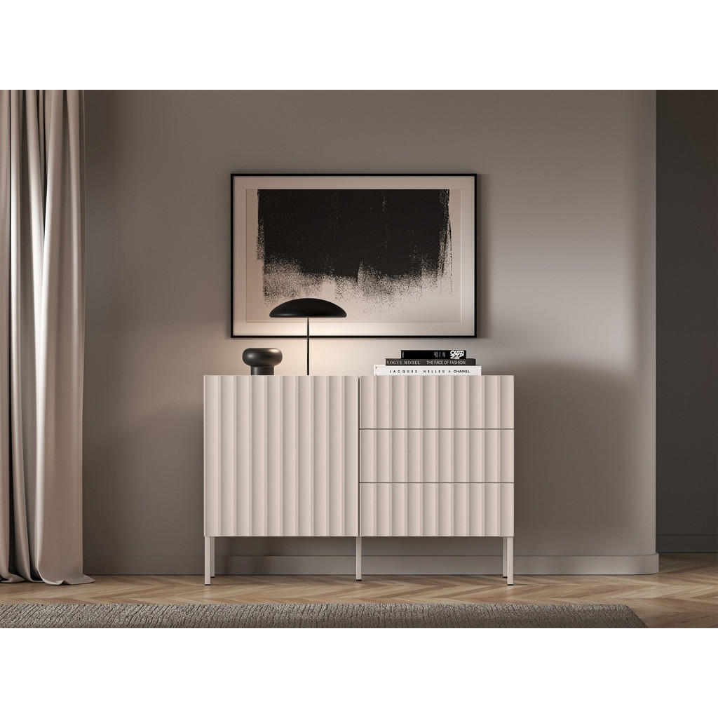 Thumbnail - Selsey Sideboard, Ecru, Holzwerkstoff, 1 Fächer, 3 Schubladen, Rechteckig, 113.1x76.7x37.2 cm, Wohnzimmer, Kommoden & Si...
