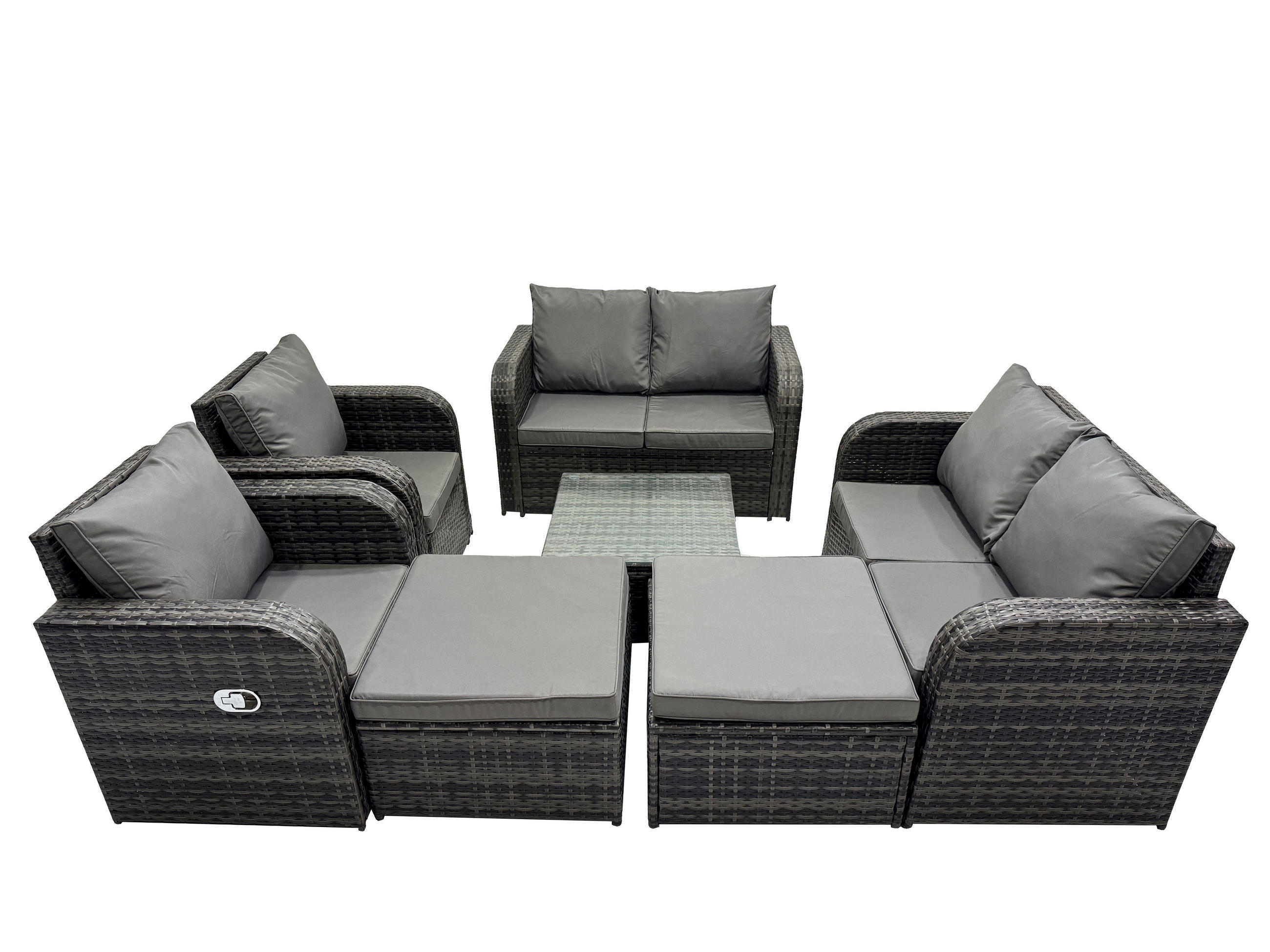 GARTENMÖBEL SET mit COUCHTISCH Polyrattan Dunkelgrau 8-Sitzer - Dunkelgrau/Grau, Glas/Kunststoff - Fimous