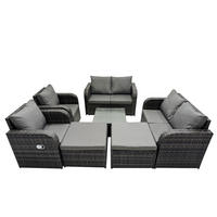 GARTENMÖBEL SET mit COUCHTISCH Polyrattan Dunkelgrau 8-Sitzer - Dunkelgrau/Grau, Glas/Kunststoff - Fimous