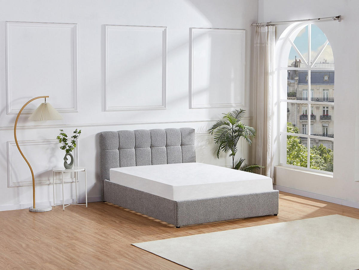 BETT mit Bettkasten - 2 Personen - Stoff - Grau - - Grau, Textil (160/200cm) - Vente-Unique