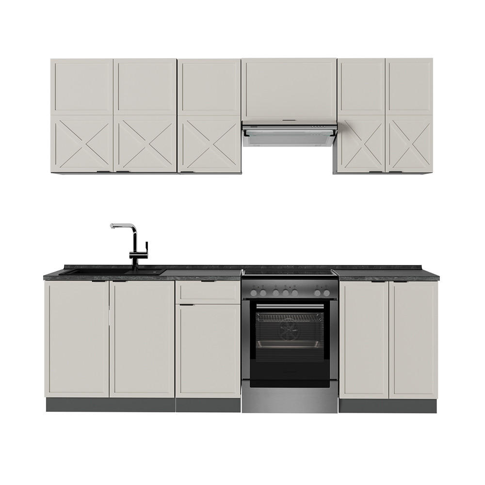 KÜCHENZEILE Fame-Line GrauBeige/Anthrazit 240 cm, AP Anthrazit - Anthrazit/Grau, Holzwerkstoff (240/81.6/60cm) - Vicco