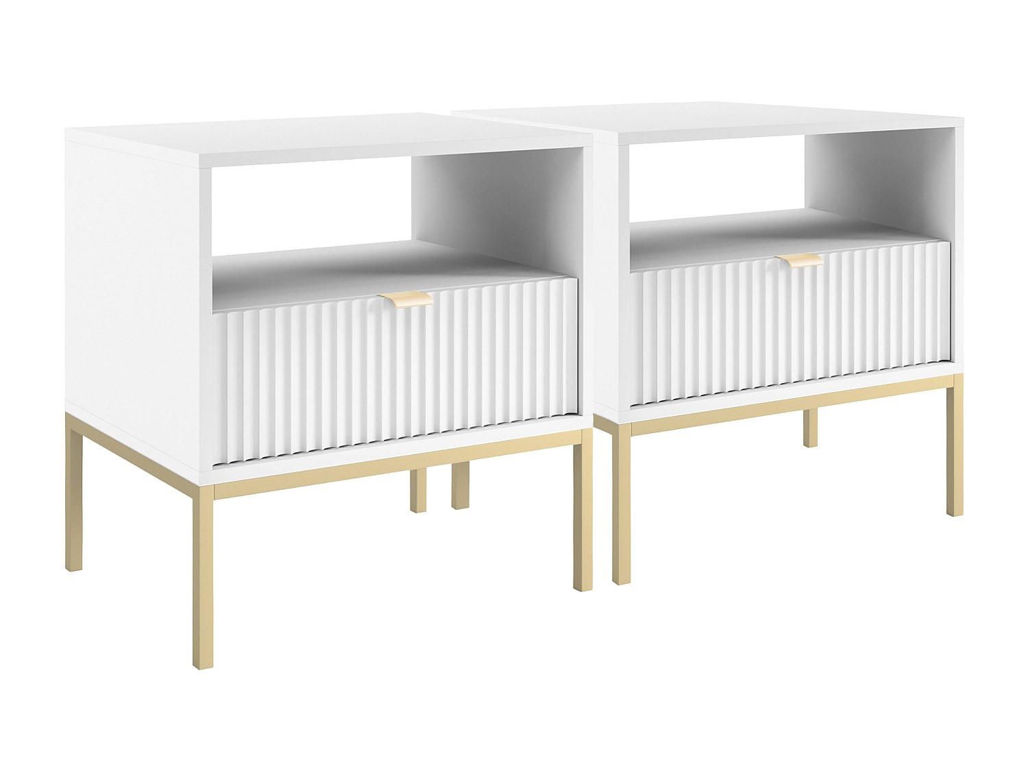 2ER-SET Nachttische mit 1 Schublade & 1 Ablage - Weiß & Goldfarben - LIOUBA - Weiß, Holz (39/56/54cm) - Pascal Morabito