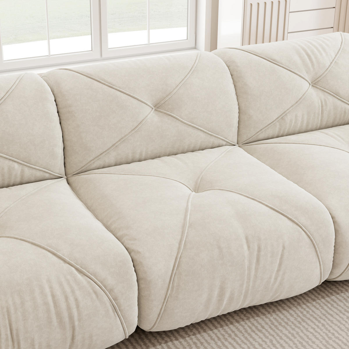 MODULSOFA 2-Sitzer mit Hocker, 32D-Schaumstoff und chenillebezogenem Komfort, Weiß - Weiß, Textil (204/76/171cm) - Redom