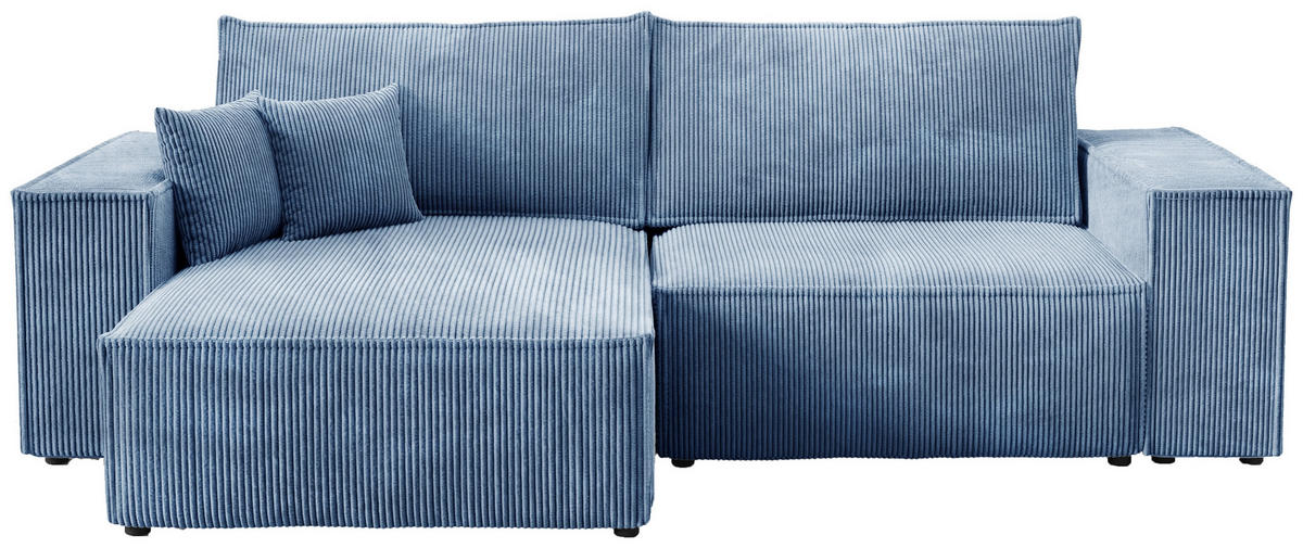 ECKSOFA Pedro mit Schlaffunktion Himmelblau Cord - Blau, Textil (255/153cm) - Bromarkt