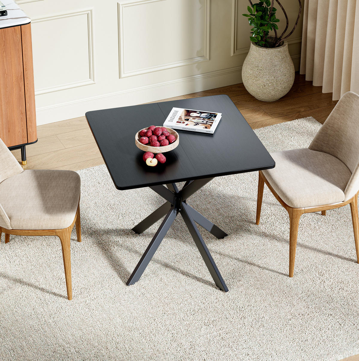 BEISTELLTISCH 80/75/80 cm Schwarz aus Eisen und Spanplatte mit höhenverstellbaren Füßen - Schwarz, Holzwerkstoff (80/80/75cm) - OKMYHOME