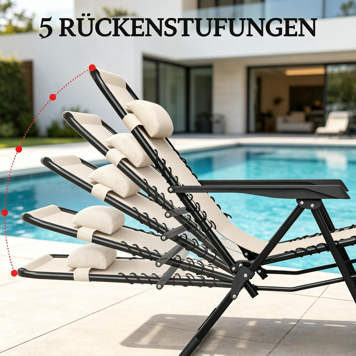 GARTENMÖBEL,2 Liegestühle+1 Tisch - Beige, Metall - Vallsero