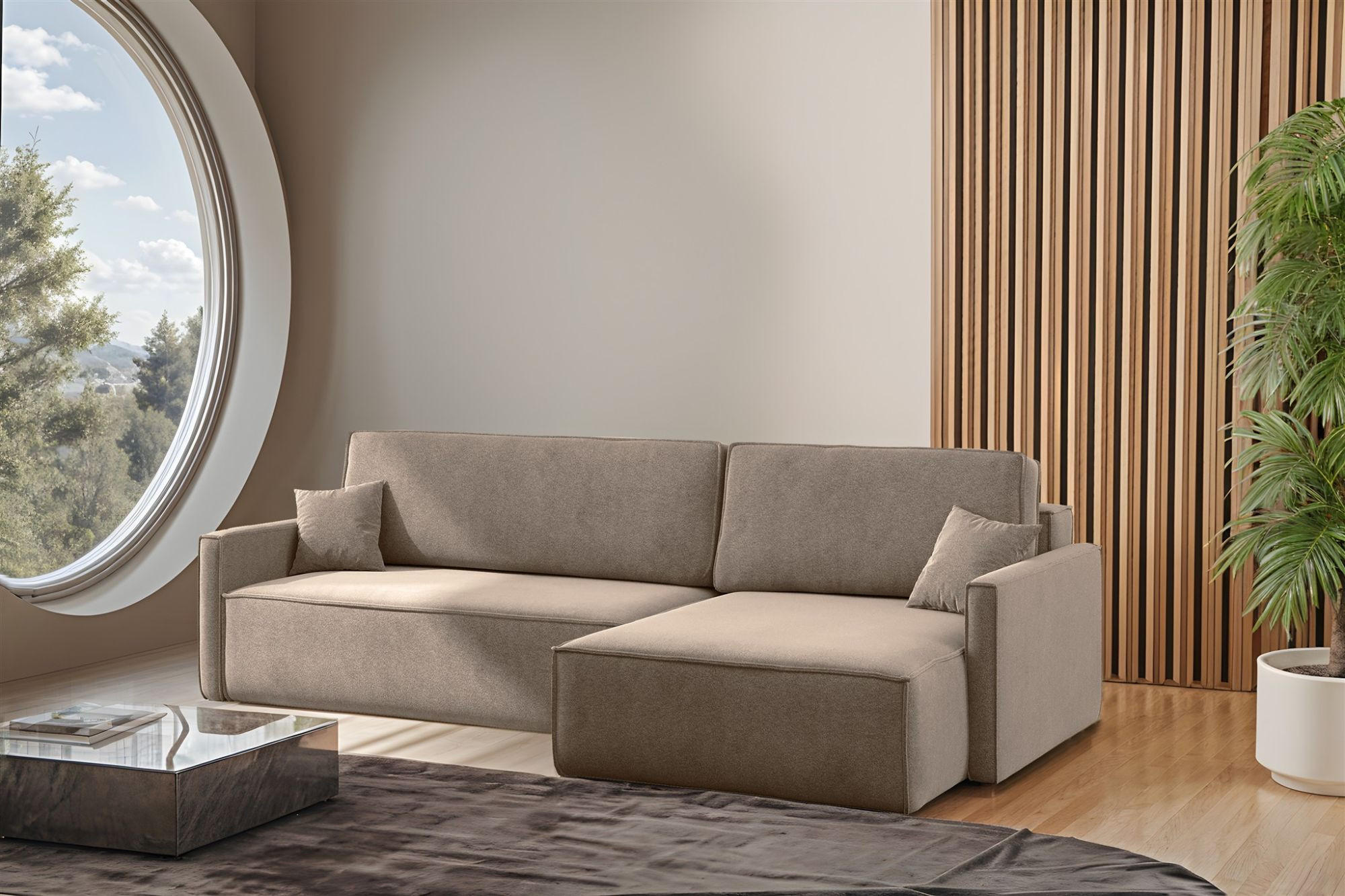ECKSOFA Louis Salvador - Hellbraun, Holzwerkstoff/Textil (250/142cm) - Fun Möbel