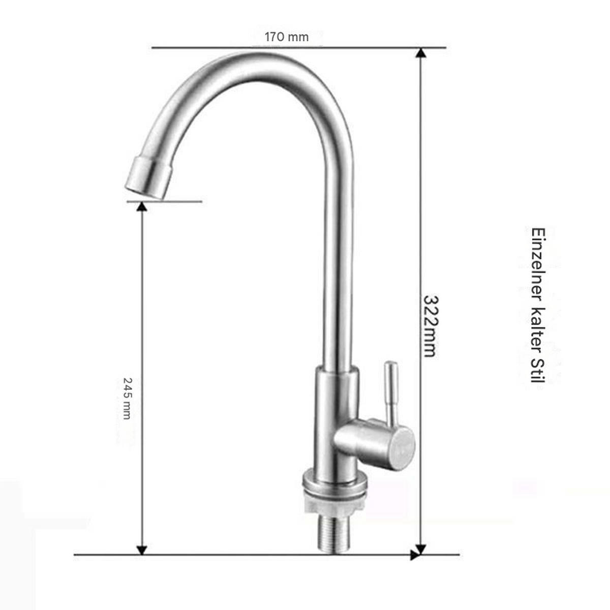 WASSERHAHN Edelstahl kaltes Wasser silber - Grau, Metall (25/9/21cm) - Vallsero