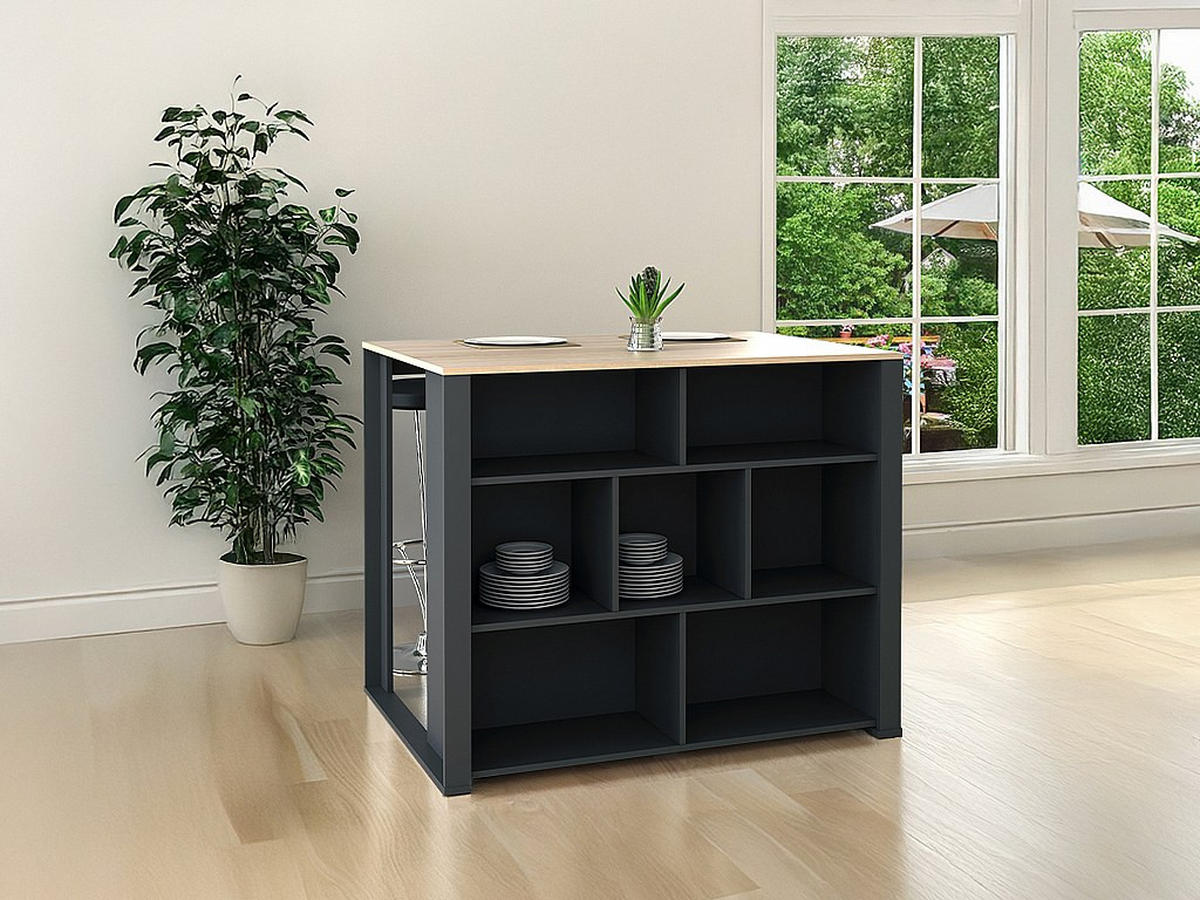 KÜCHENINSEL mit 7 Ablagen - Holzfarben & Anthrazit - OPOLE - Anthrazit, Holz (110.2/90.5/80cm) - Vente-Unique