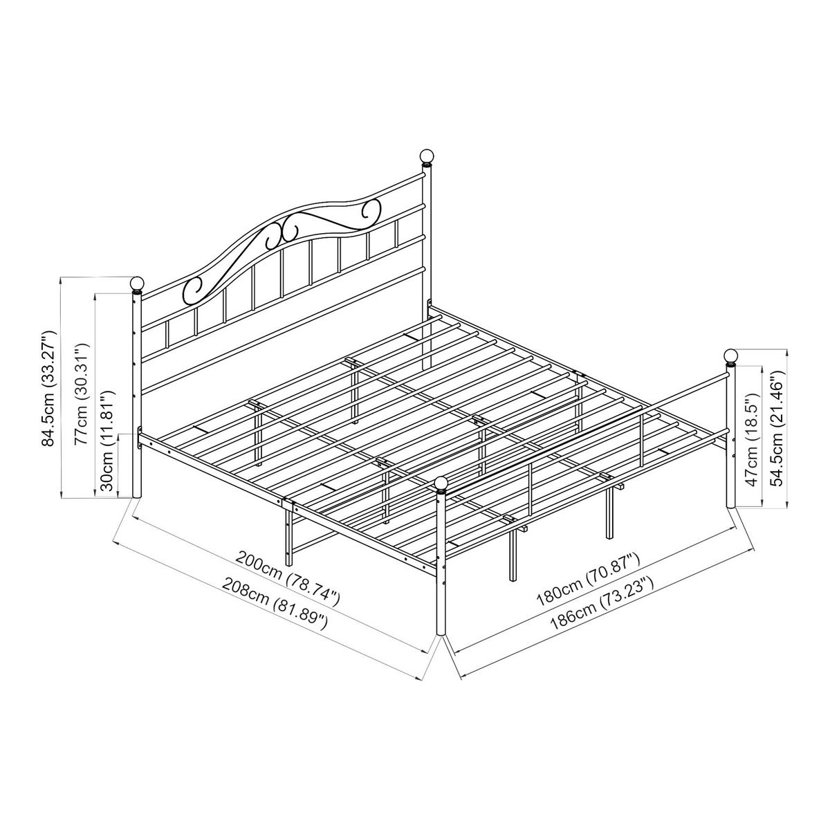 METALLBETT Florenz - Weiß, Metall (180/200cm) - [en.casa]