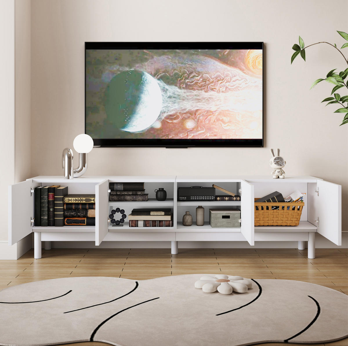 TV-SCHRANK mit 4 Türen 169 x 34 x 45,5 cm Weiß - Weiß, Holzwerkstoff (35/45.5/169cm) - Beauniv