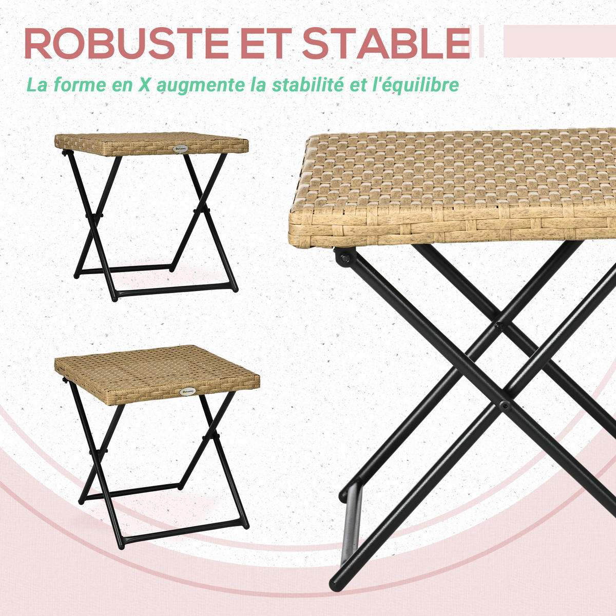 GARTENBEISTELLTISCH DE-13575 klappbar, geflochtene Resine Naturholz - Naturfarben, Kunststoff/Metall (40/40/40cm) - ComfortXL