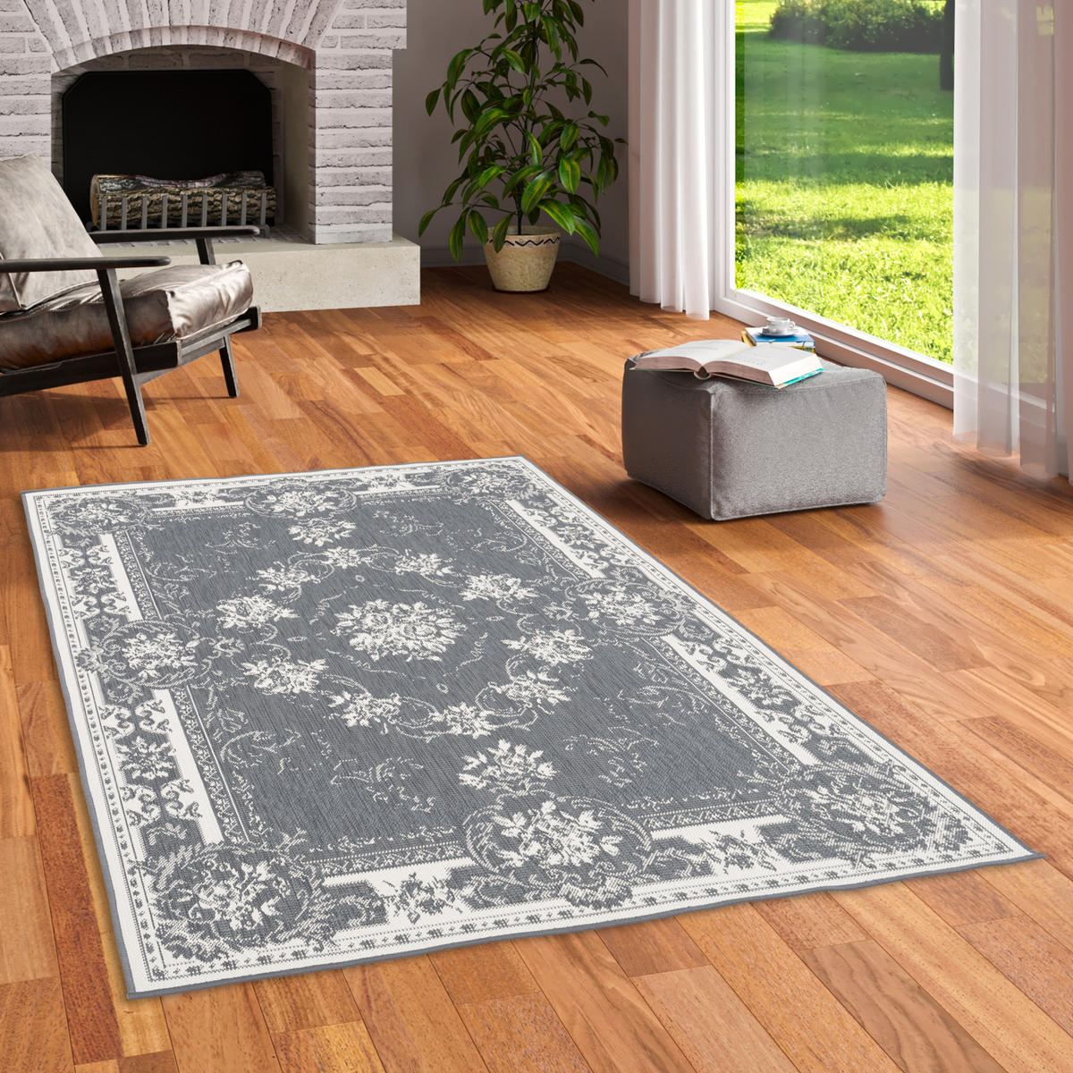 IN- UND OUTDOOR TEPPICH BEIDSEITIG CAPE COD BORDÜRE - Grau, Textil (120/160cm) - Pergamon