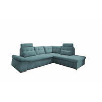 ECKSOFA mit Schlaffunktion, Bettkasten und verstellbarer Armlehne - Chromfarben/Grün, Textil (219/260cm) - ed exciting design