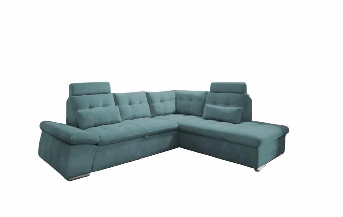 ECKSOFA mit Schlaffunktion, Bettkasten und verstellbarer Armlehne - Chromfarben/Grün, Textil (219/260cm) - ed exciting design