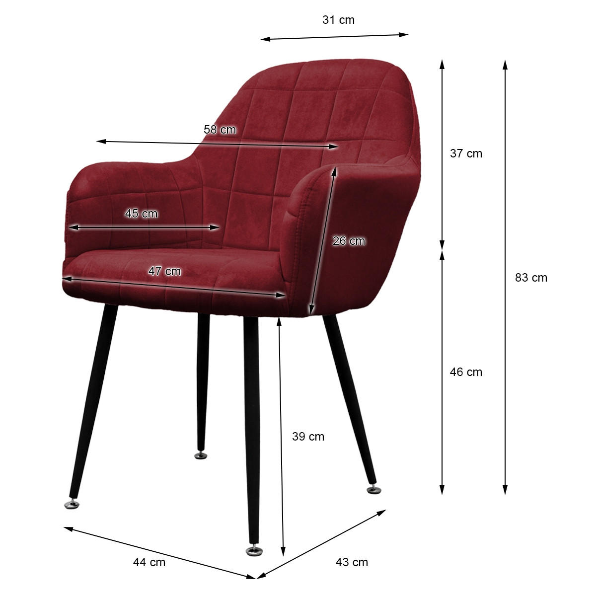 ESSZIMMERSTUHL Samt Bordeaux 2er Set - Bordeaux, Metall (60/84/58cm) - ECD-Germany
