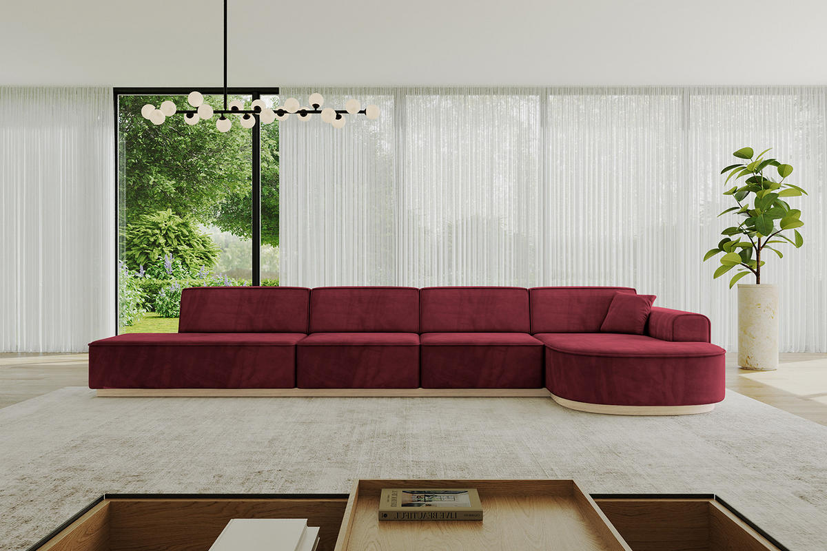 ECKSOFA Ottomane Rechts ARRIO-L3 - 413x171x83 cm Bordeauxrot - Bordeaux, Holzwerkstoff/Textil (413/171cm) - ALTDECOR
