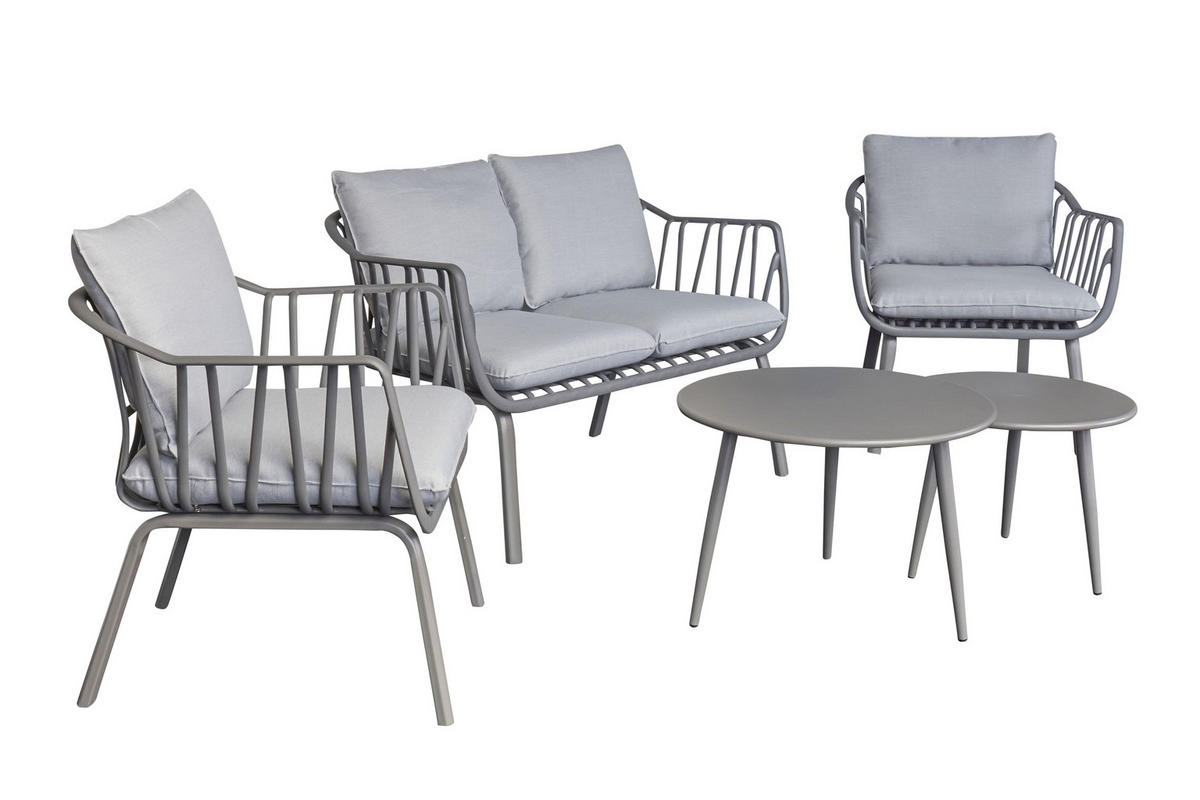 LOUNGESET 4tlg. Moroni, Grau, Kunsstoff - Grau, Kunststoff/Metall - dasmöbelwerk