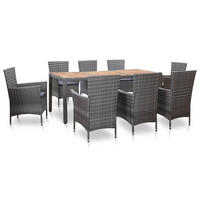GARTEN-ESSGRUPPE 9-teilig Mit Auflagen Poly Rattan Grau - Grau, Kunststoff/Textil - vidaXL